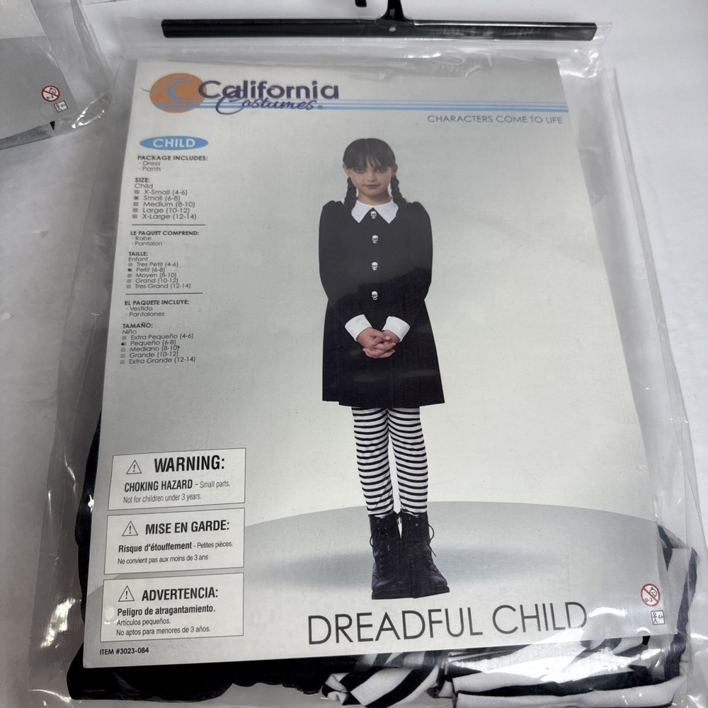 CALIFORNIA COSTUME Wednesday Tween Dreadful Child Sz-S 6-8 Black w/Pants